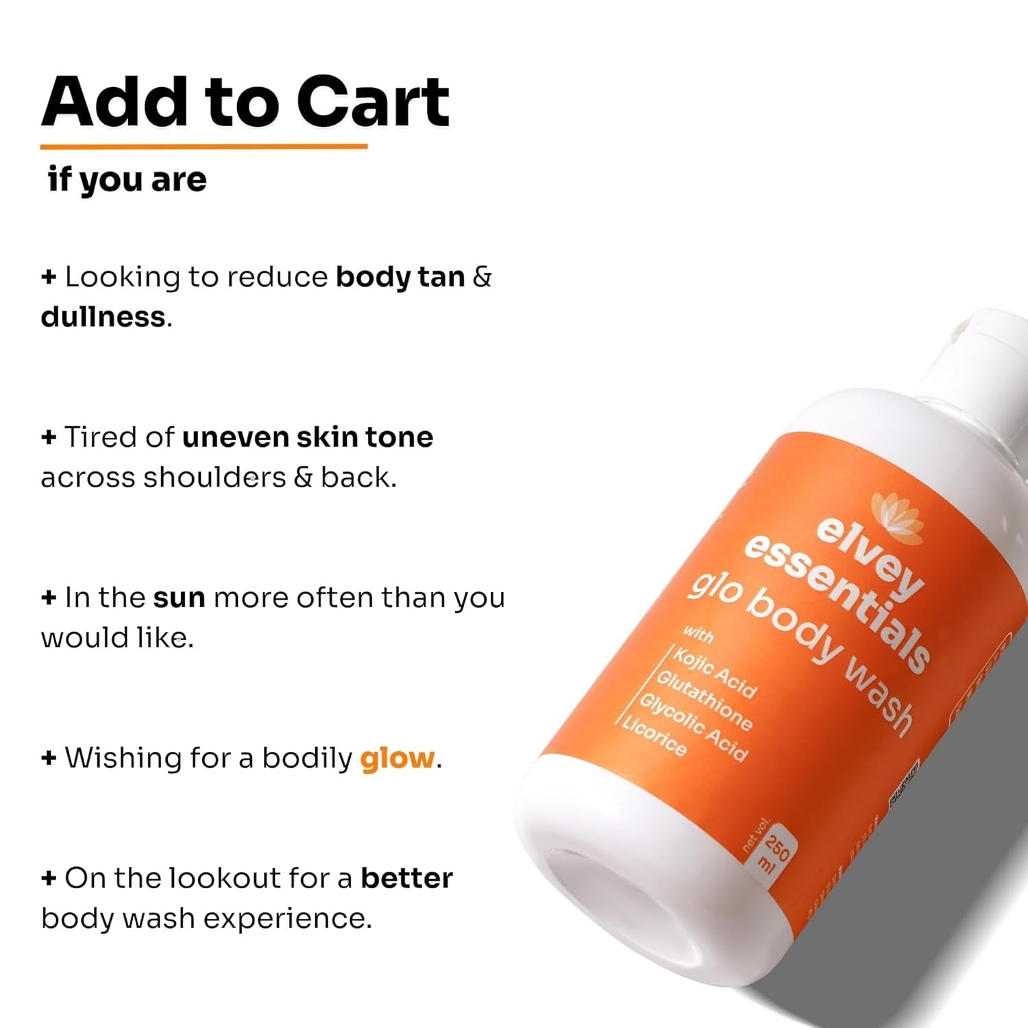 Elvey Essentials Glo 2% Kojic Acid Brightening & De Tan Body Wash - 200 ml