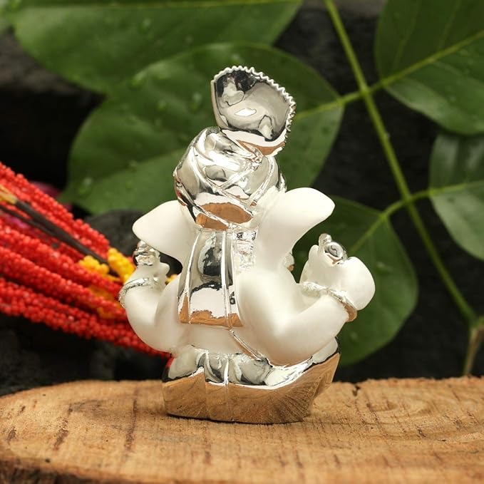 Ganesh Idol Silver Plated Terracotta Lord Ganesha Murti Type 3