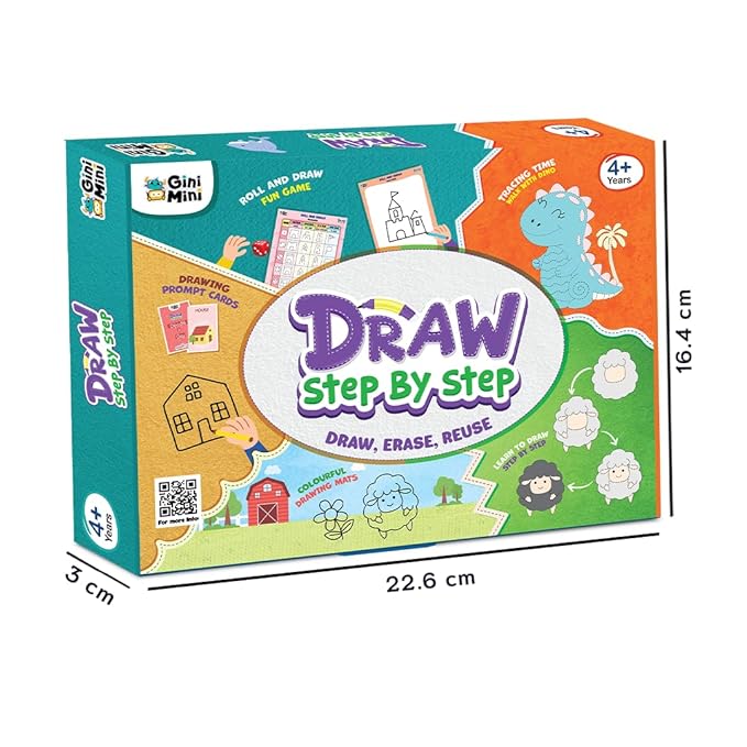 GiniMini Draw Step by Step Kit for Kids 4+ Learn to Draw with 60+ Shapes & Tracing Practice Reusable Travel-Friendly Art & Doodle Kit Creative Educational Gift for Boys & Girls