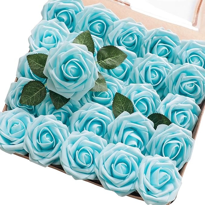 Artificial Flowers 50pcs Real Looking Fake Roses with Stems