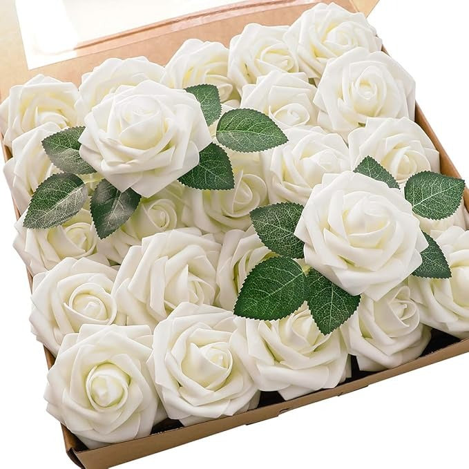 Artificial Flowers Roses 25pcs Real Looking Fake Roses w/Stem