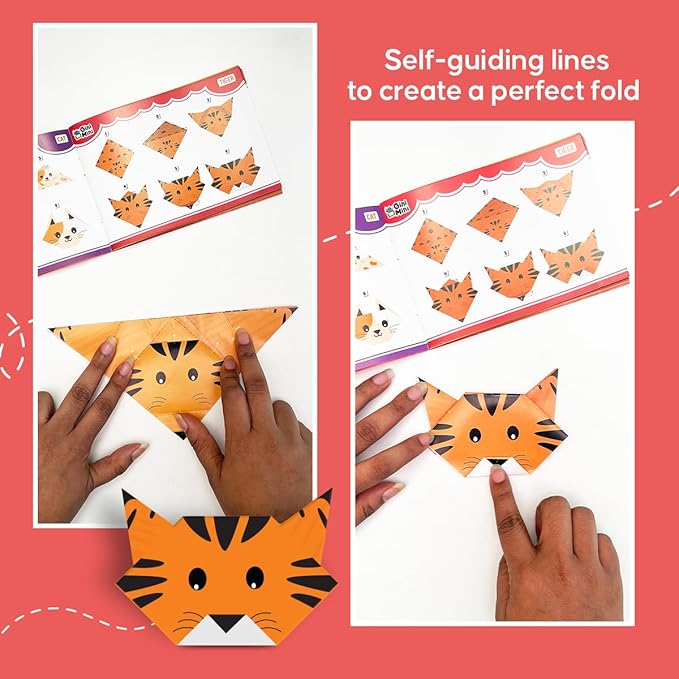 GiniMini Origami DIY Craft Kit for Kids 4+ 20-Sheet Fold Find & Colour Set with Riddle Scrapbook & Crayons Creativity & Motor Skills Builder Ideal Diwali Gift for Children