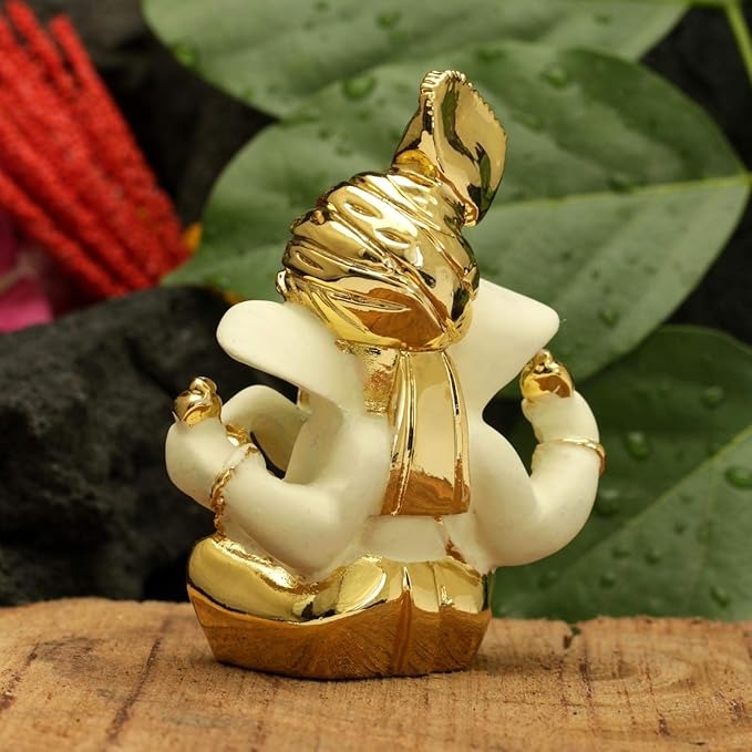 Ganesha Idol Terracotta Gold Plated Ganesh Statue Golden 8x6cm Type 4