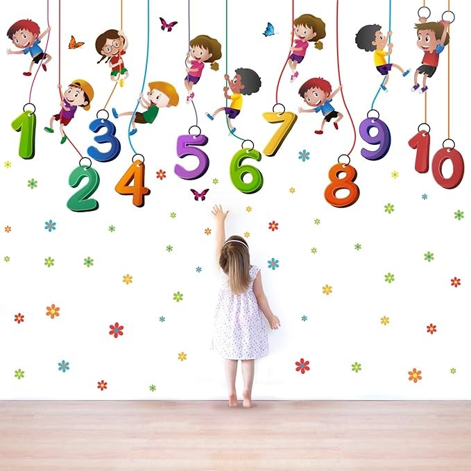 StickMe Kids Playing Climbing Up The Rope Numbers Baby Kids Learning Education Wall Reusable Self-Adhesive Sticker -Sm707