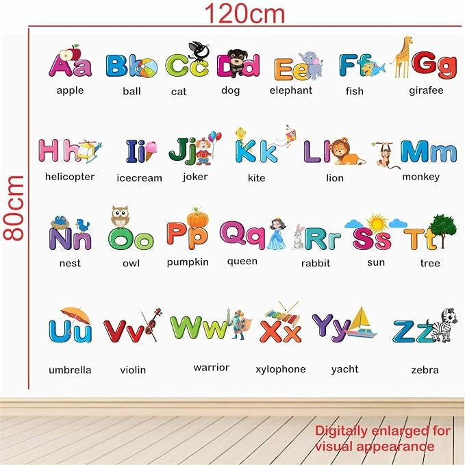 StickMe Alphabets Wall Sticker for Kids Learning Educational Multicolour Vinyl Decal