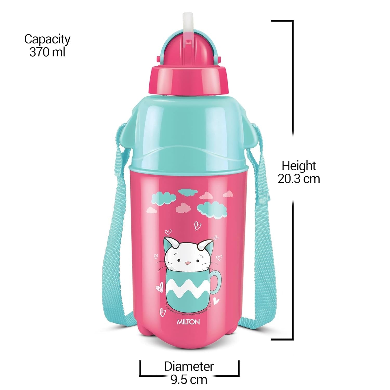 Milton Kool Trendy Plastic Insulated Water Bottle with Straw for Kids 370ml