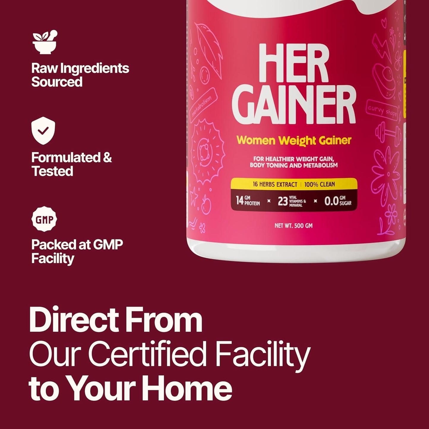 MYHERB Womenâ€™s Weight Gainer Chocolate Flavour - 500 gms