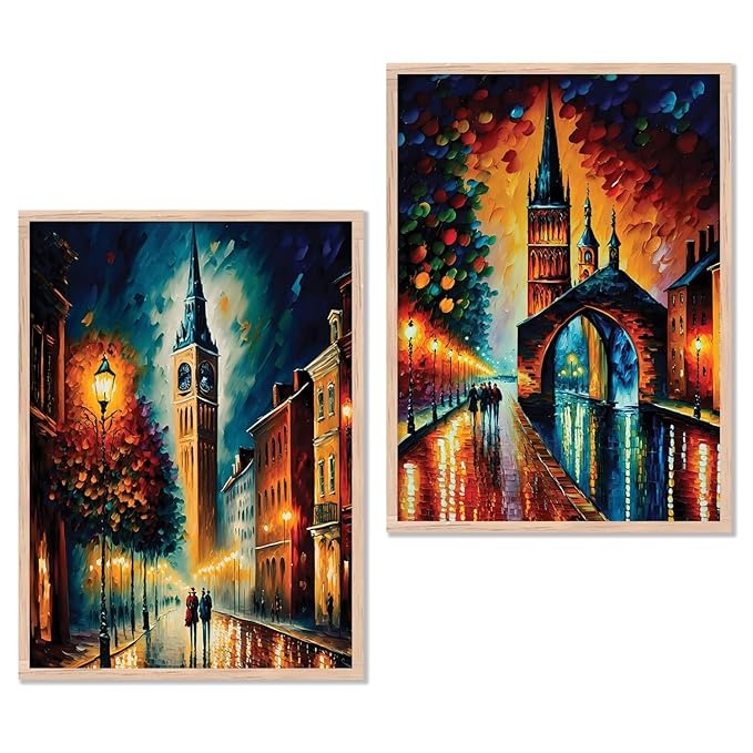 Kotart Premium Digital Painting with Frame for Home Decoration Iconic City Painting Design 01 Pack of 2