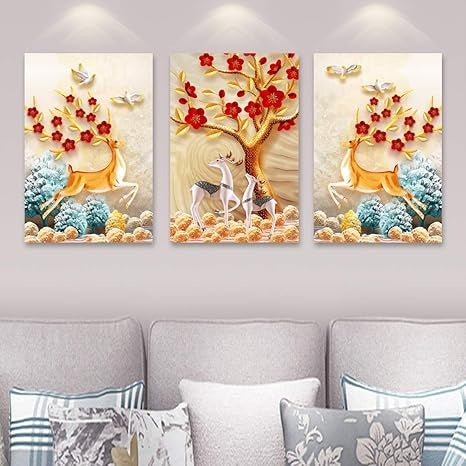 Rangoli Wood Animals Painting Multicolour Abstract 12x19Inch