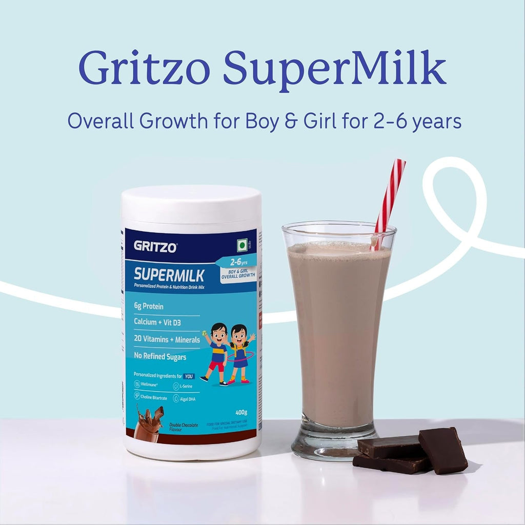Gritzo SuperMilk Daily Nutrition (2-6y) 6g Protein Powder Double Chocolate - 1000 gms