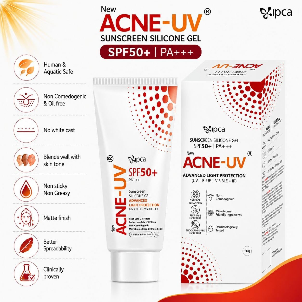 IPCA Acne-UV Gel SPF-50 - 50 gms (Pack of 2)