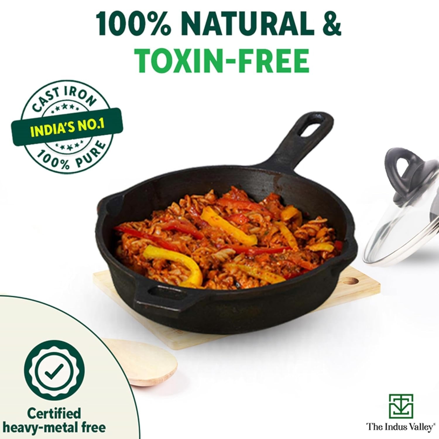 The Indus Valley Super Smooth Cast Iron Fry Pan with Glass Lid