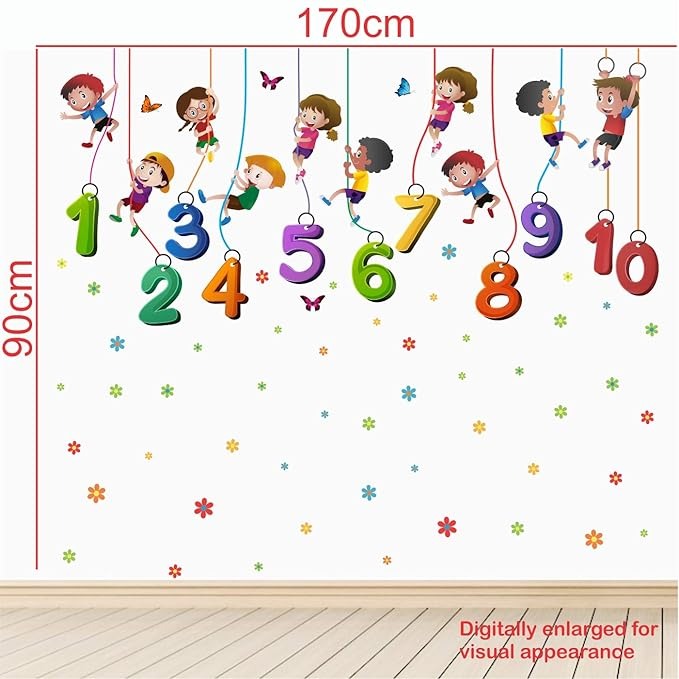 StickMe Kids Playing Climbing Up The Rope Numbers Baby Kids Learning Education Wall Reusable Self-Adhesive Sticker -Sm707