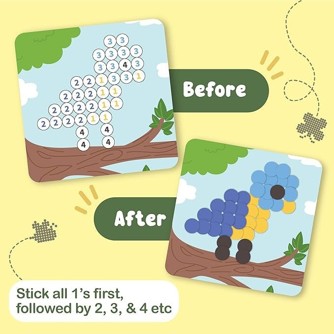 Binca Dotties Dot Art Activity Kit 1500+ Stickers 8 Garden Animals DIY Dot Sticker Art Ages 4,5,6,7