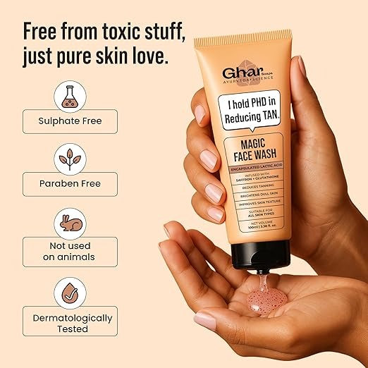 Ghar Soaps Magic De-Tan Face wash With Saffron & Glutathione - 100 ml
