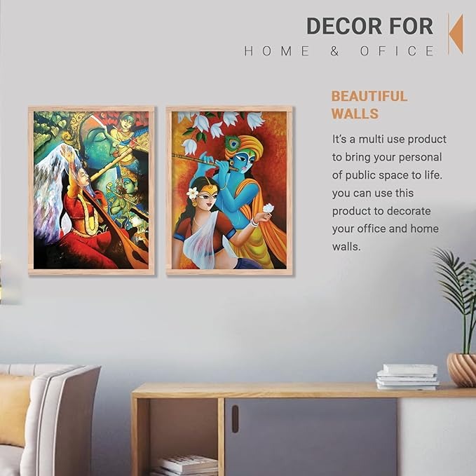 Kotart Radha Krishna Digital Painting with Frame for Home Decoration Traditional Painting Pack of 2