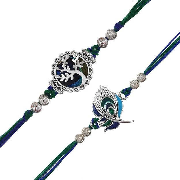 eCraftIndia Unisex Adult Set Of 2 Peacock Feather And Floral Designer Rakhis