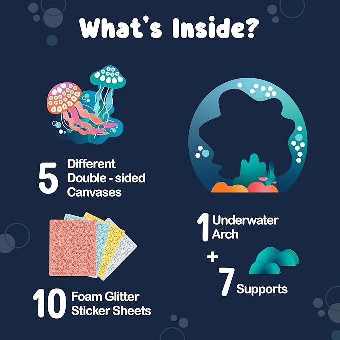 Binca Foam Sticker Mosaic Art Activity 750+ 3D Glitter Foam Stickers 5 Underwater Animals with Display Arch DIY Ages 5,6,7,8