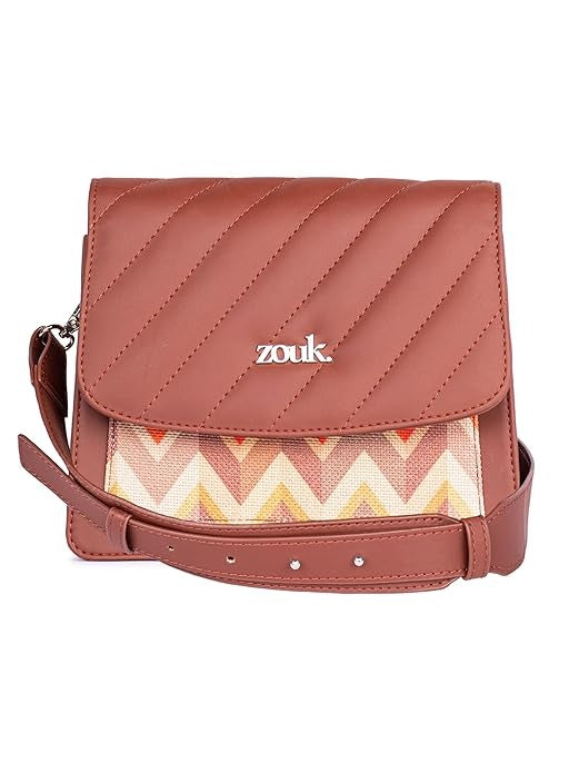 Zouk Vegan Leather & Jute Flap Closure Beyond Basic Sling Bag For Women's Girls
