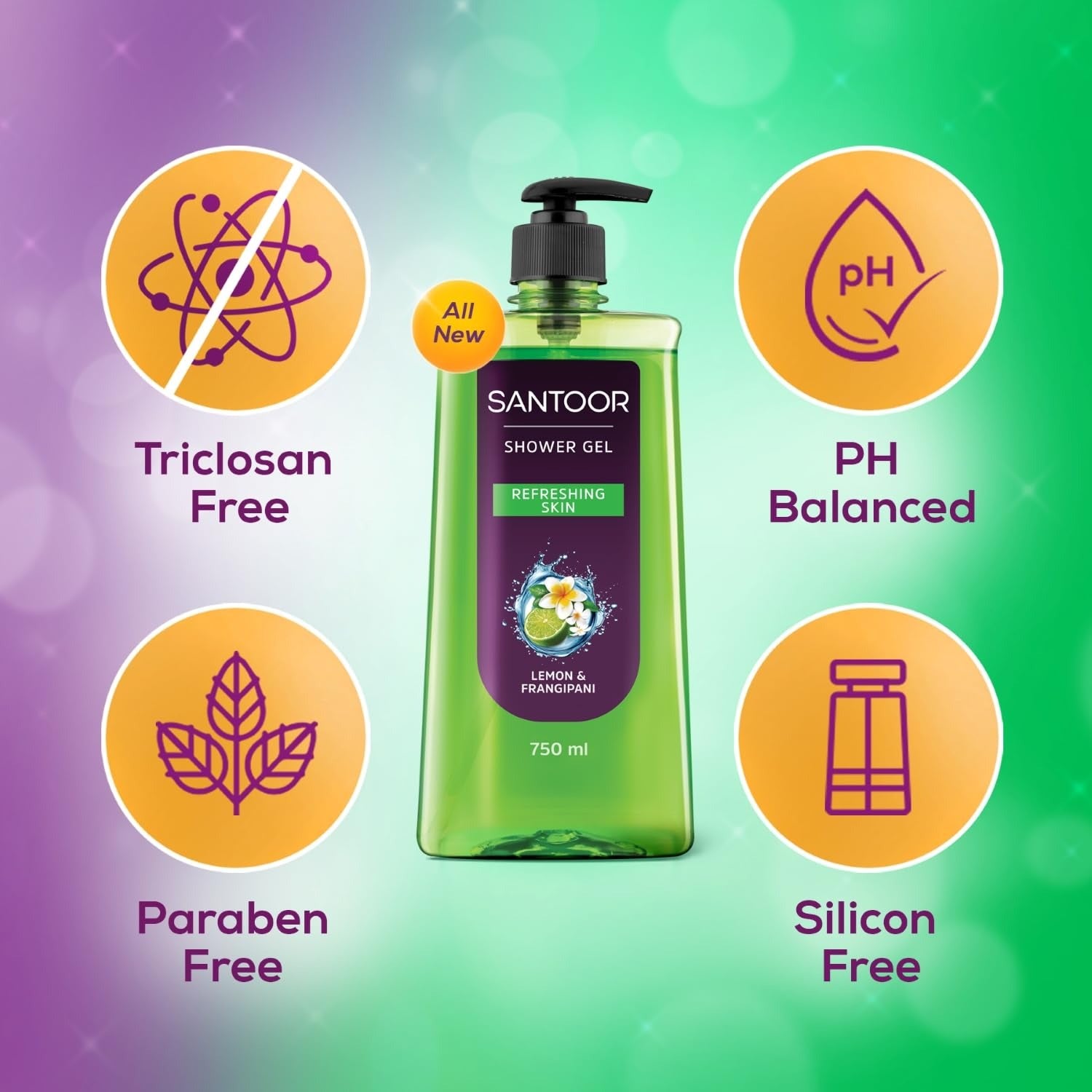 Santoor Refreshing Shower Gel - 750 ml