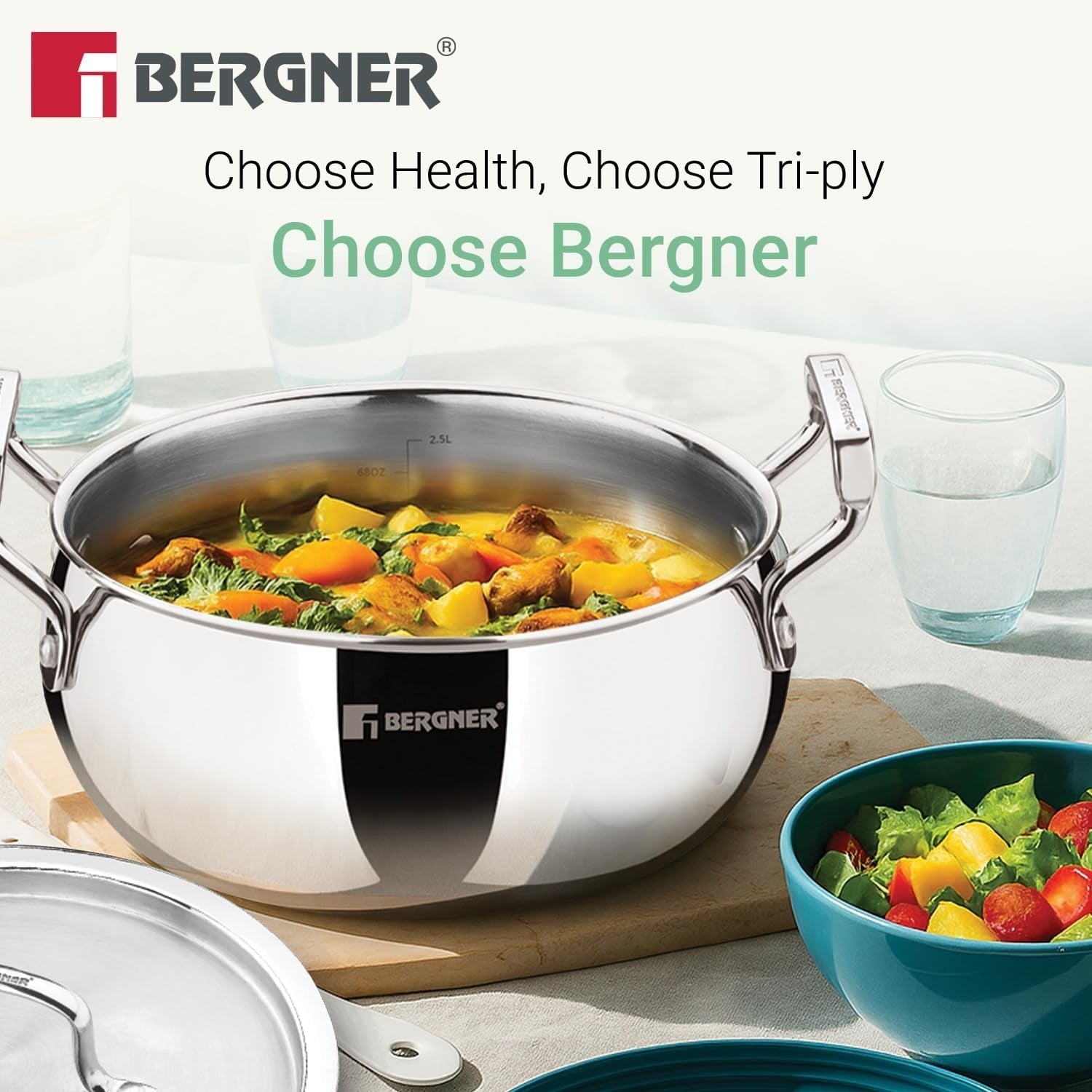Bergner Tripro 20cm Tri-Ply Casserole (BGIN-661)