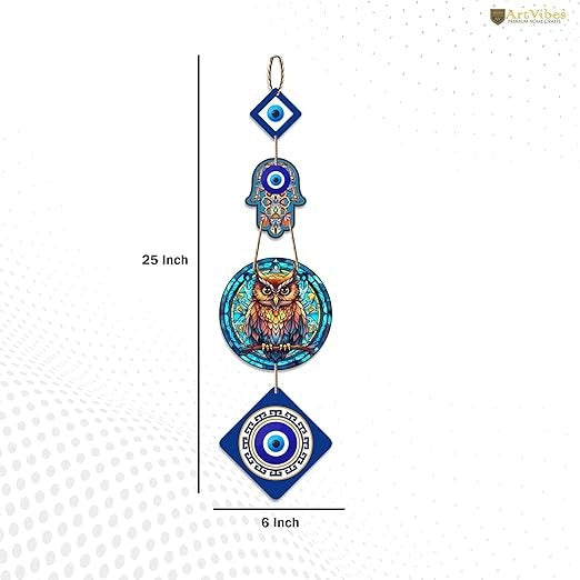 Owl Shape Designer Wooden Wall Hanging Hamsa Hand Decoration Livingroom (WH_8518N)