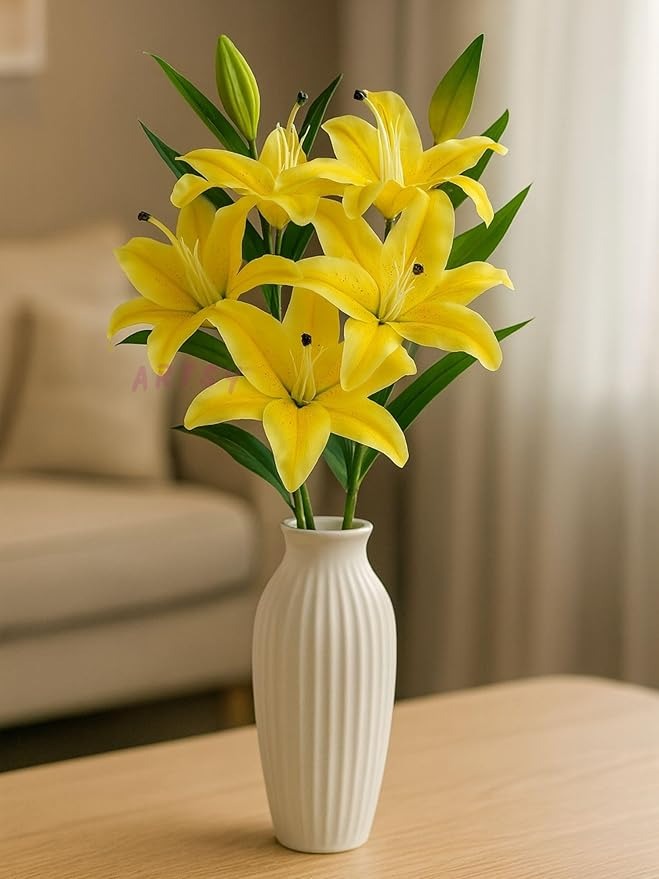 Artificial Flowers for Decoration Lily Flower Bunch for vase/Pot Long Size Stick Stem Without Vase