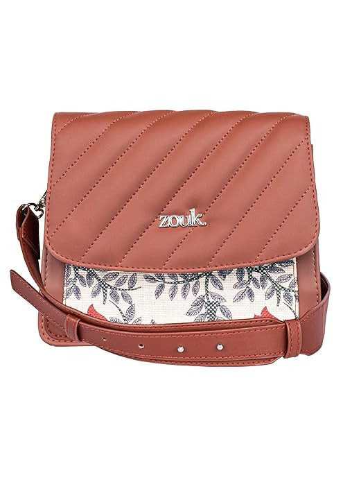 Zouk Vegan Leather & Jute Flap Closure Beyond Basic Sling Bag For Women's Girls