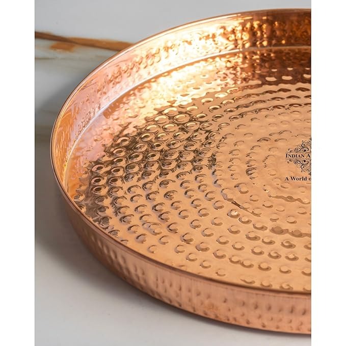Indian Art Villa Hammered Copper Thali Plate Serveware & Dinnerware