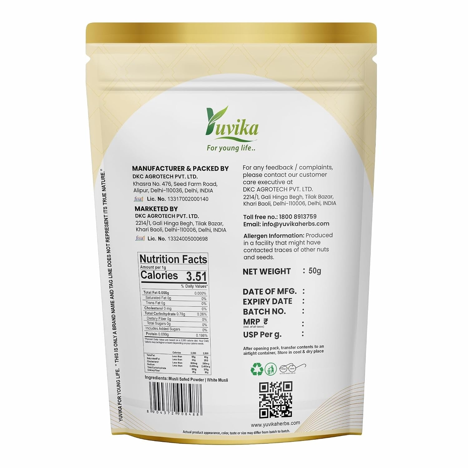 Yuvika Musli Safed powder / White Musli Powder - 50 gms