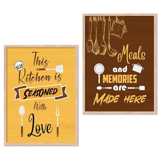 Kotart This Kitchen Is Seasoned With Kitchen Quotes Painting with Frame for Home Decoration Pack of 2