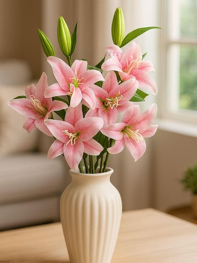 Artificial Flowers for Decoration Lily Flower Bunch for vase/Pot Long Size Stick Stem Without Vase