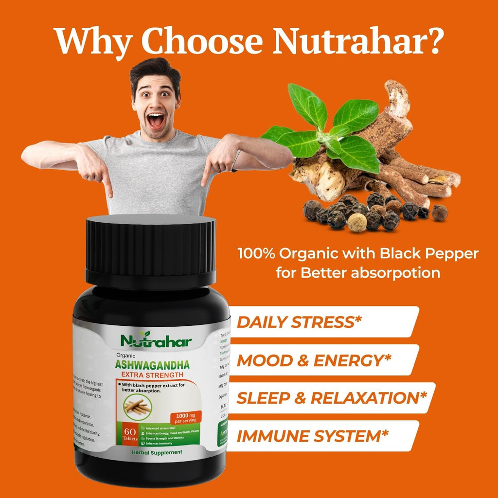 Nutrahar Organic Ashwagandha 1000mg - 60 Tablets