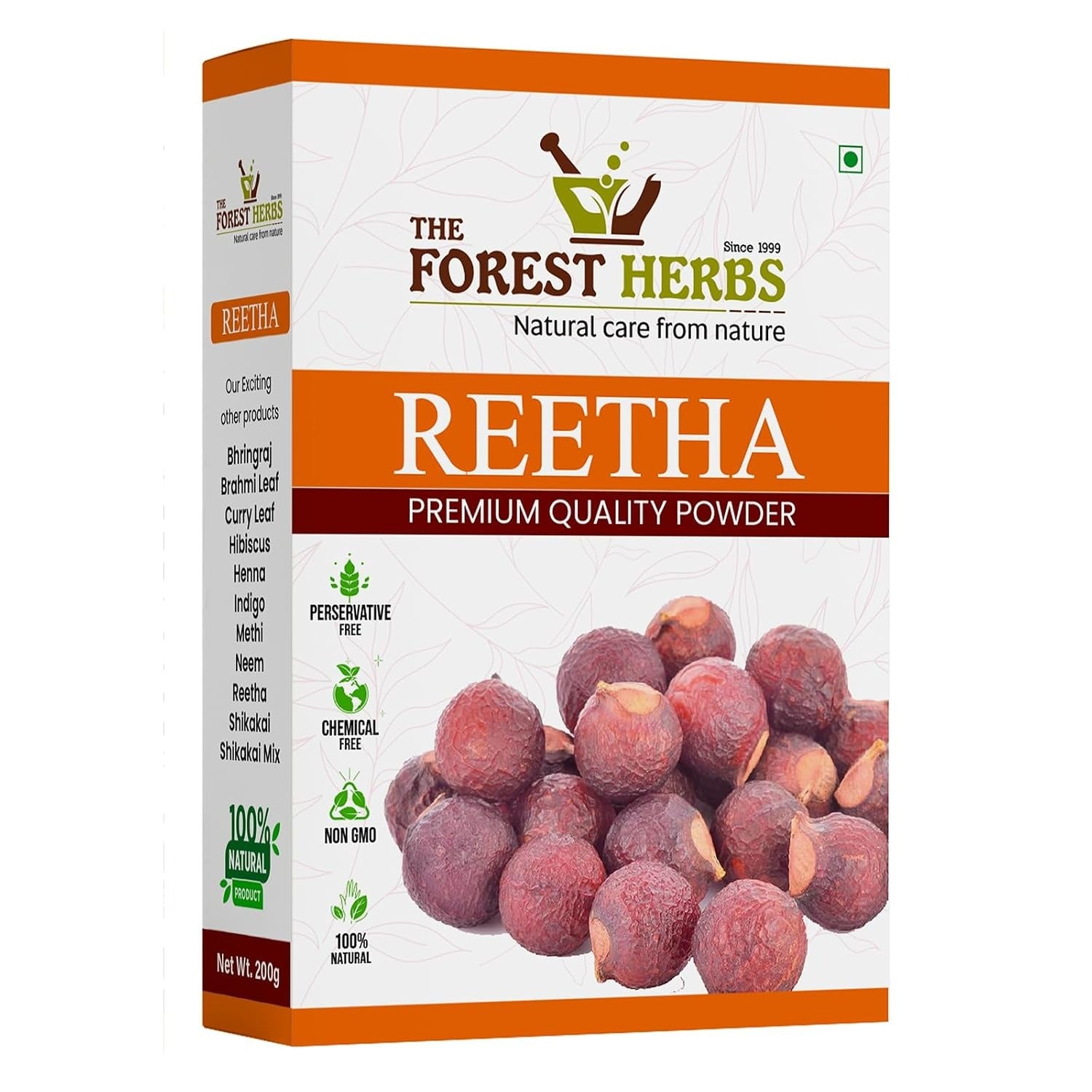 Forest Herbs 100% Natural Organic Reetha Powder For Hair Growth - 200 gms