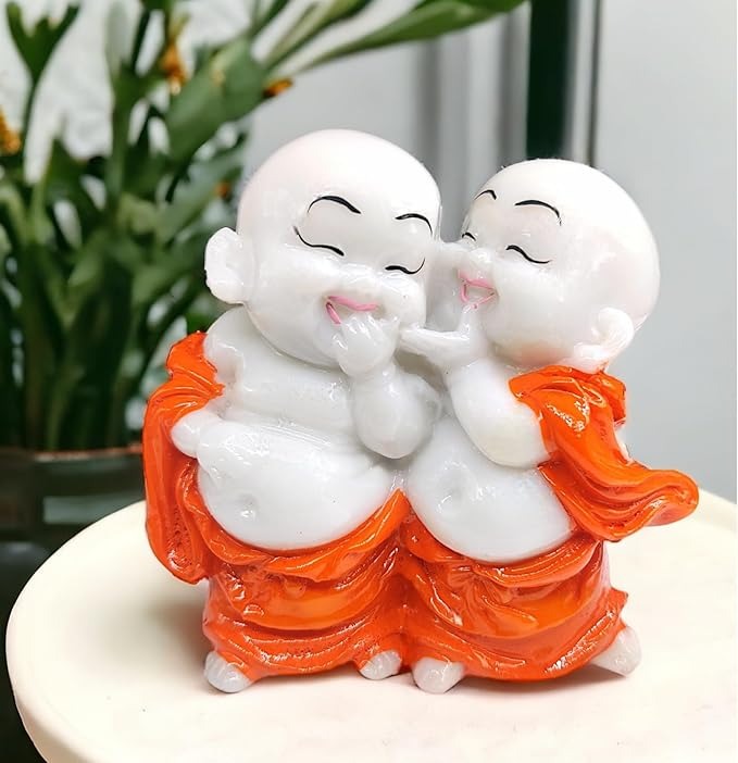 Karigaari India Handcrafted Resine Little Laughing Buddha Monk Sculpture