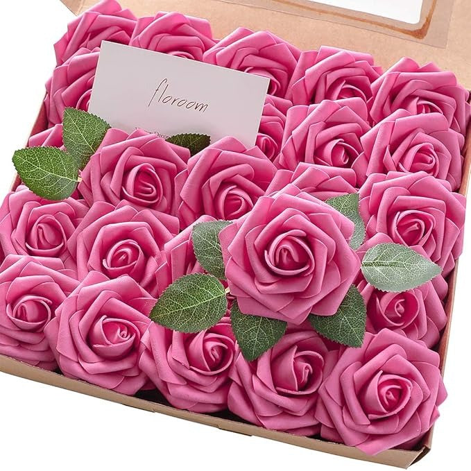 Artificial Flowers Roses 25pcs Real Looking Fake Roses w/Stem