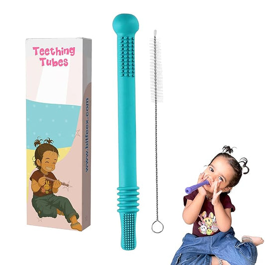Lefan Silicone Tube Teething Toys for Babies 6-18 Months Teether Tube Chew Straw Sensory Toy for Infant Toddlers Silicone Tubes Teething Toys for Babies Learning Developmental Multicolor