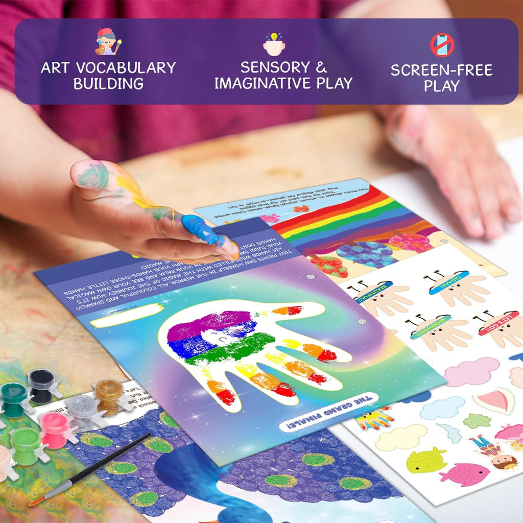 GiniMini Tiny Prints and The Magical Journey Art & Craft Kit for Kids 3–5 10 Story-Based Activities Fingerprint Painting Stickers DIY Scrapbook