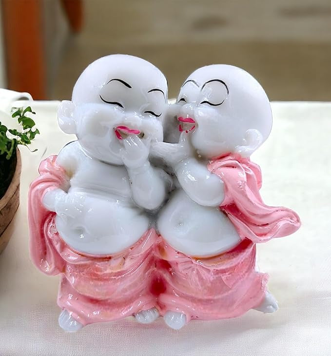 Karigaari India Handcrafted Resine Little Laughing Buddha Monk Sculpture