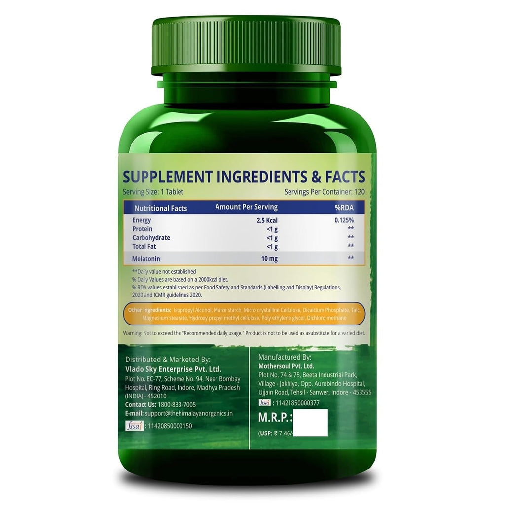 Himalayan Organics Melatonin 10 mg Vegetarian Tablets