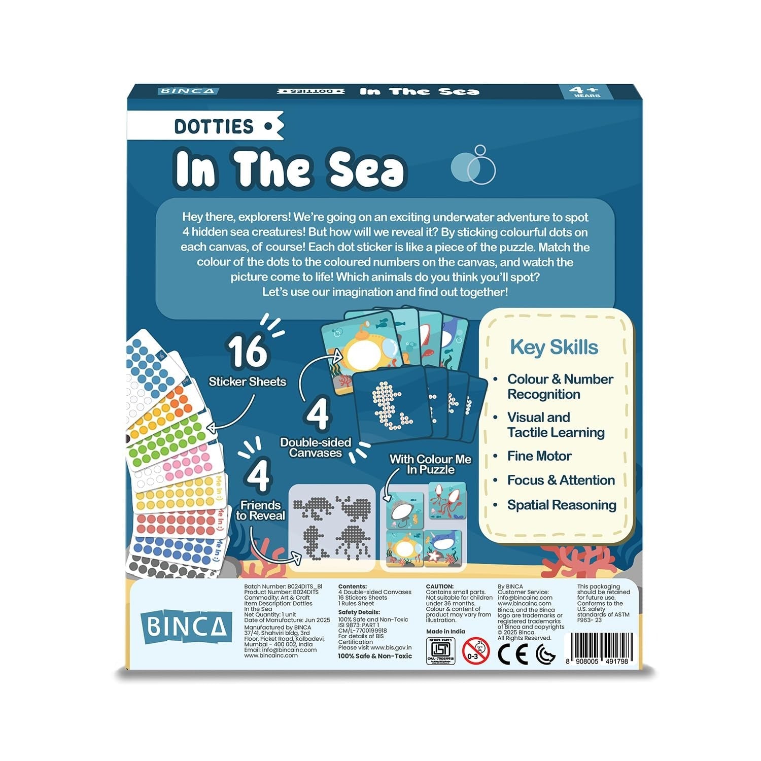 Binca Dotties Dot Art Activity Kit, 750+ Stickers, Underwater Animals Craft Kits & Gifts for Boys & Girls Ages 4,5,6,7