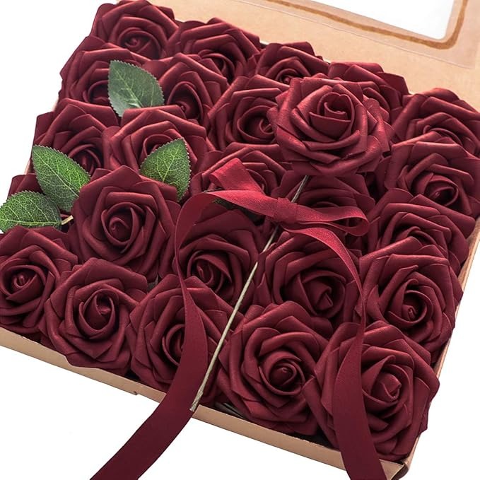 Artificial Flowers Roses 25pcs Real Looking Fake Roses w/Stem