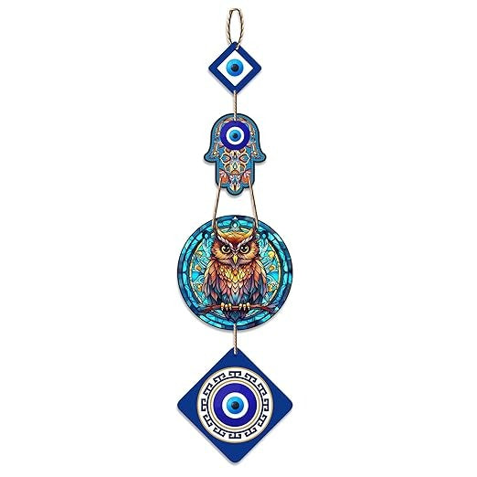 Owl Shape Designer Wooden Wall Hanging Hamsa Hand Decoration Livingroom (WH_8518N)