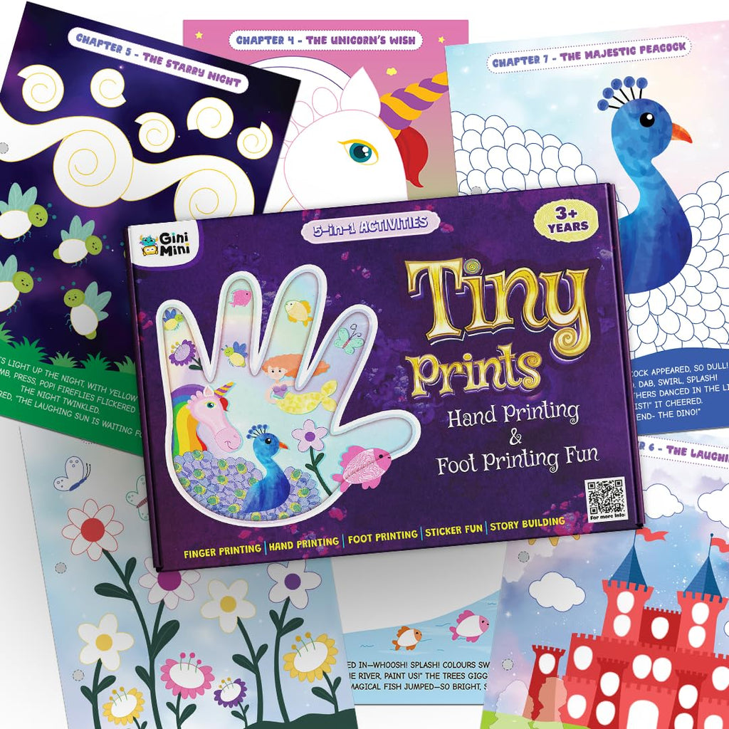 GiniMini Tiny Prints and The Magical Journey Art & Craft Kit for Kids 3–5 10 Story-Based Activities Fingerprint Painting Stickers DIY Scrapbook