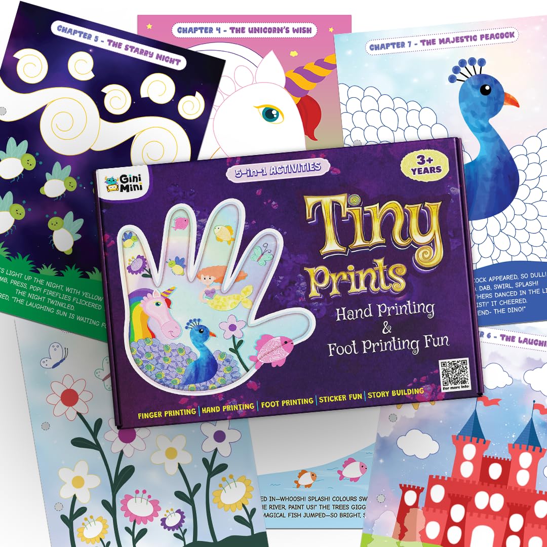 GiniMini Tiny Prints and The Magical Journey Art & Craft Kit for Kids 3–5 10 Story-Based Activities Fingerprint Painting Stickers DIY Scrapbook