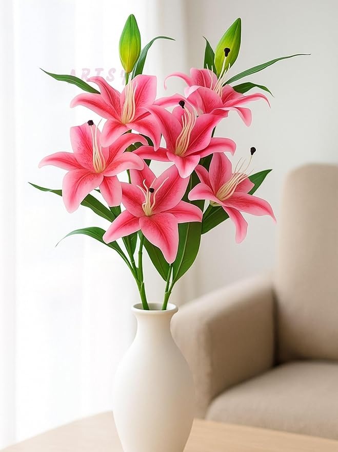 Artificial Flowers for Decoration Lily Flower Bunch for vase/Pot Long Size Stick Stem Without Vase