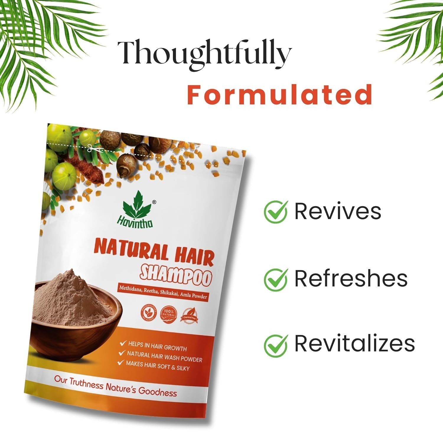 Havintha Natural Hair Shampoo with Amla, Reetha, Shikakai and Methi dana - 227 Grams
