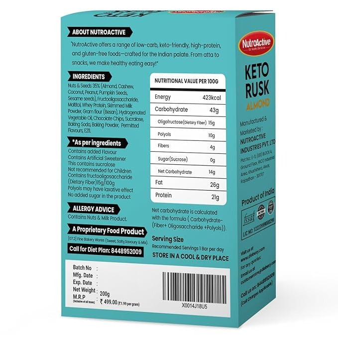 Diabexy NutroActive Keto Rusk - 100 gms