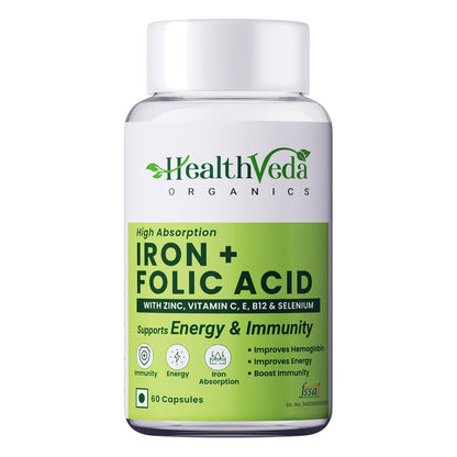 Health Veda Organics Iron + Folic Acid Supplement - 60 tabs