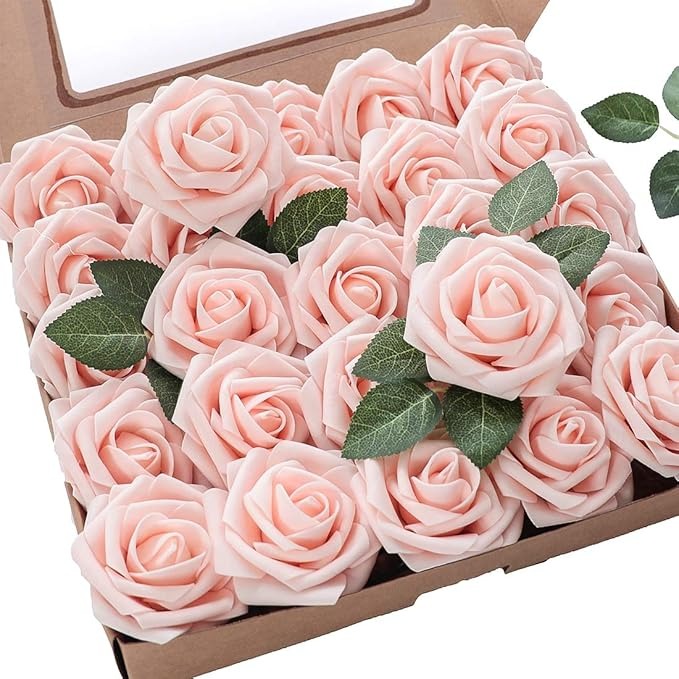 Artificial Flowers Roses 25pcs Real Looking Fake Roses w/Stem
